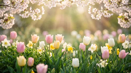 Sunlit Spring Tulips and Blossoms Frame