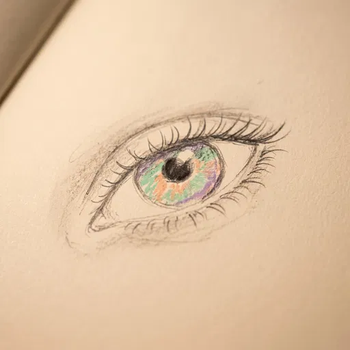 Hand-Drawn Colorful Eye Sketch on Cream Paper