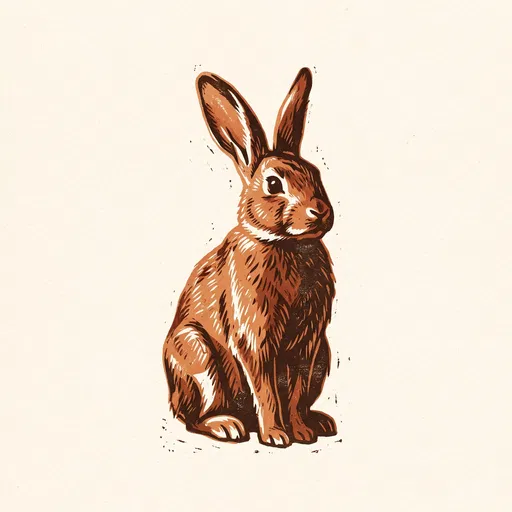 Block Print Brown Bunny Illustration