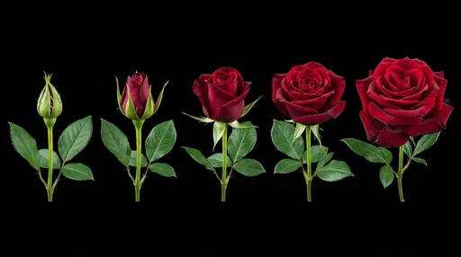 Five Stages of Red Rose Blooming