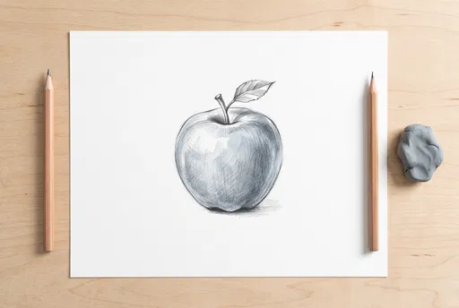 Graphite Apple Sketch Flat Lay
