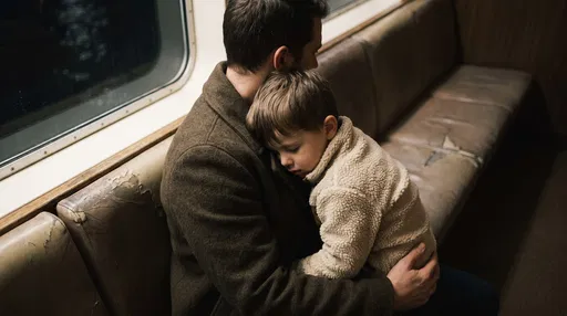 Father Holding Sleeping Boy on Ferry
