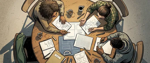 Overhead Illustration of Students Collaborating