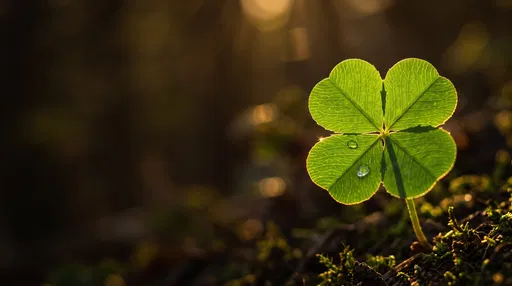 Backlit Four-Leaf Clover in Golden Sunlight