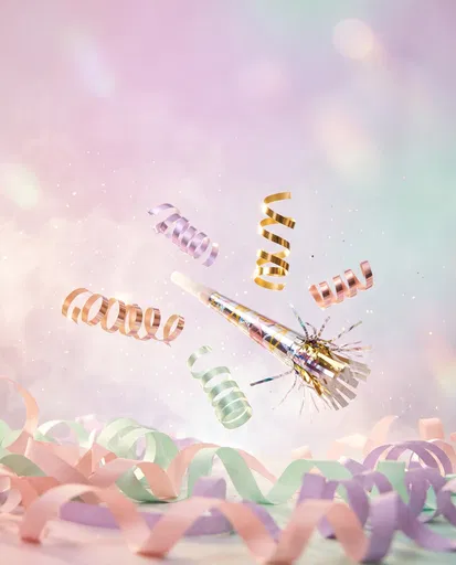 Floating Party Horn and Pastel Streamers