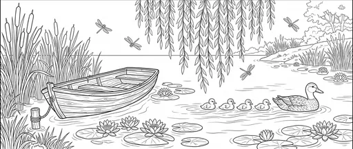 Summer Pond With Ducks Coloring Page