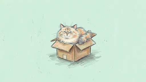 Fluffy Cat in Cardboard Box Illustration