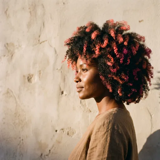 Woman With Pink Highlighted Afro Profile