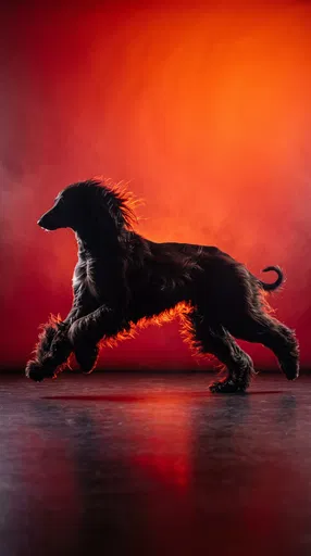 Afghan Hound Silhouette Against Red Backdrop