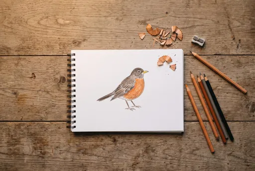 Colored Pencil Robin Drawing on Sketchbook