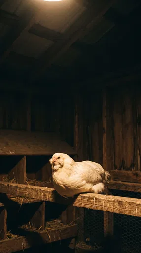 White Hen Roosting in Dark Coop