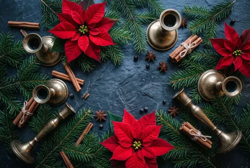 Holiday Poinsettia and Pine Flat Lay Frame