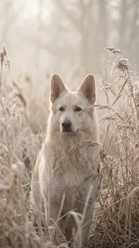 Cream Shepherd Dog in Misty Reeds