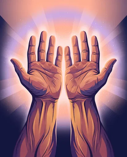 Symmetrical Illustration of Open Muscular Hands