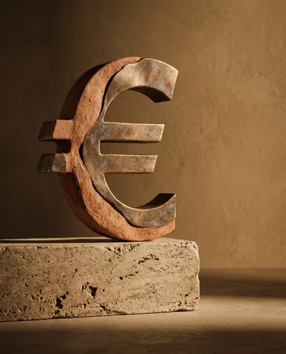 Terracotta and Bronze Euro Symbol on Plinth
