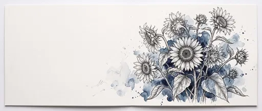 Ink and Indigo Watercolor Sunflowers Illustration