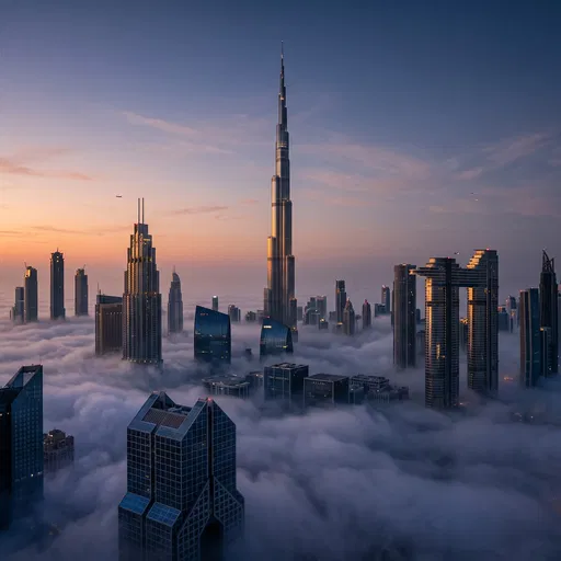 Foggy Dubai Skyline at Dawn