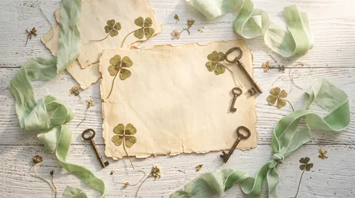 Vintage Parchment With Clovers and Keys