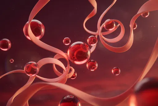 Abstract Red Spheres and Coral Ribbons
