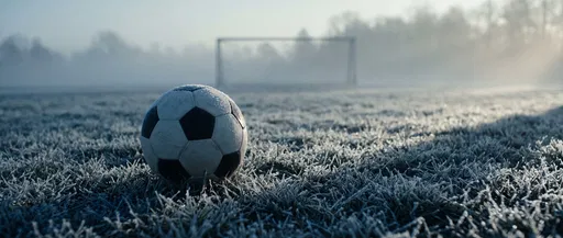 Frosty Soccer Ball on Misty Pitch