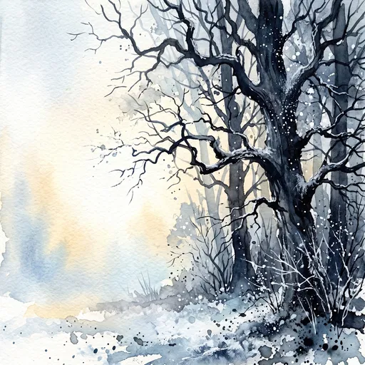 Watercolor Winter Forest With Copy Space