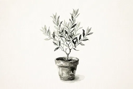 Watercolor Potted Olive Plant Illustration