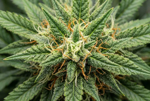Top-Down Macro of Blooming Cannabis Bud