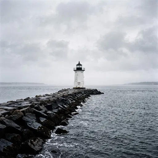 White Lighthouse on Granite Breakwater Jetty