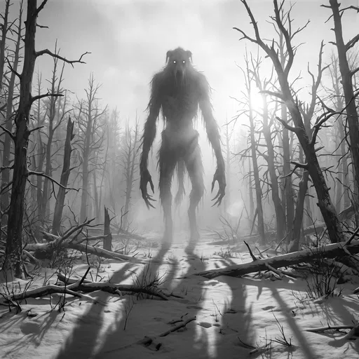 Towering Shadow Hound in Winter Forest