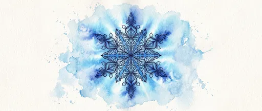 Blue Watercolor and Ink Snowflake Illustration