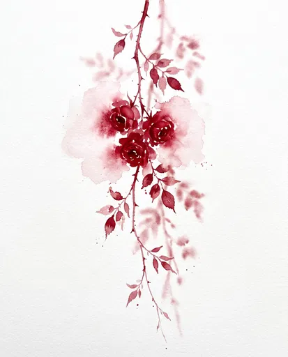 Crimson Watercolor Briar Rose Branch