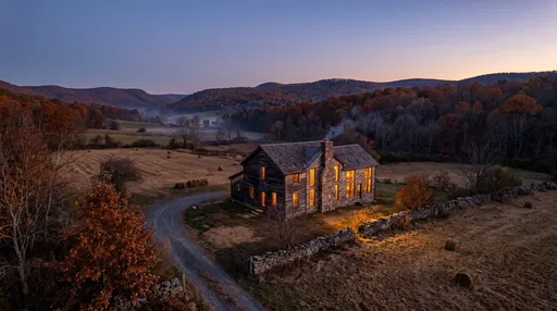 Rustic Farmhouse in Autumn Valley at Twilight