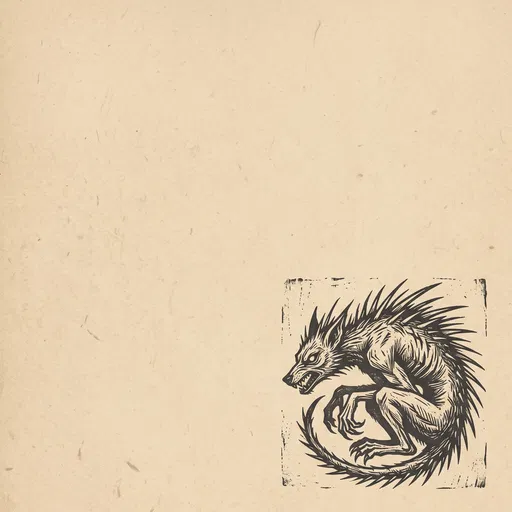 Woodcut Chupacabra Illustration on Textured Parchment