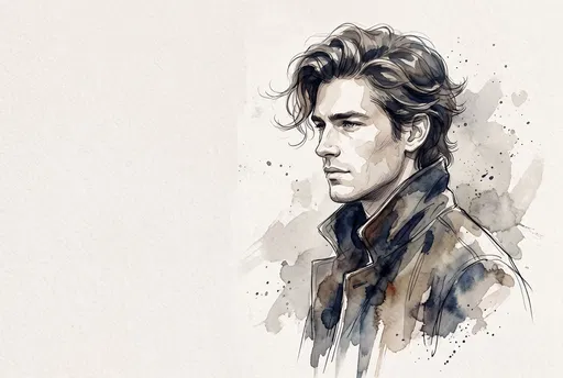 Watercolor Illustration of Man with Wavy Hair