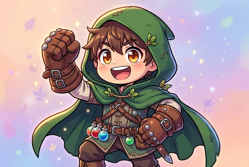 Chibi Fantasy Adventurer in Green Cloak
