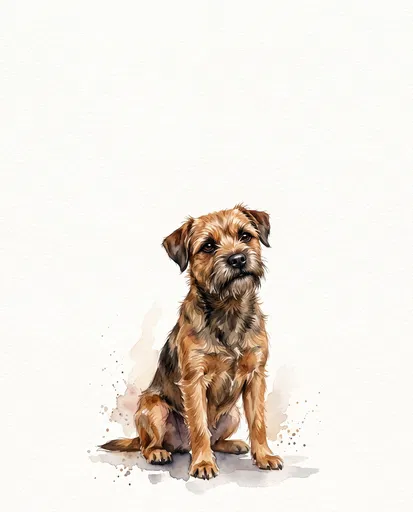 Watercolor Illustration of Sitting Border Terrier