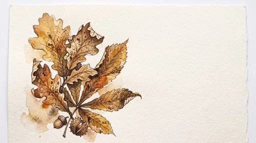 Watercolor Autumn Oak and Chestnut Leaves