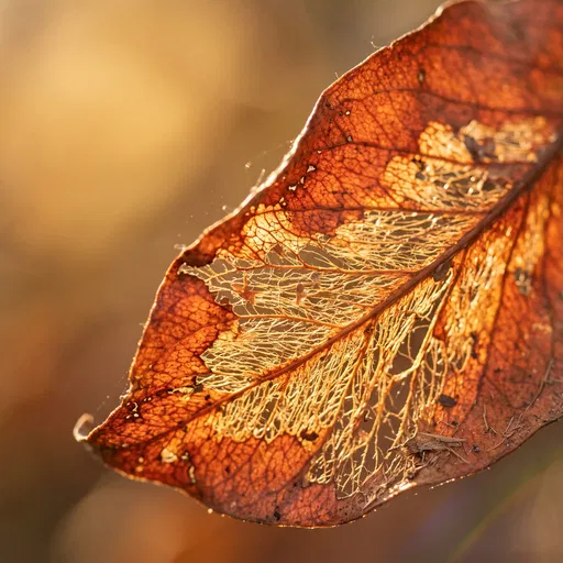 Backlit Weathered Autumn Leaf Macro
