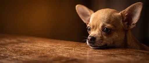 Chihuahua Resting Chin on Wooden Table