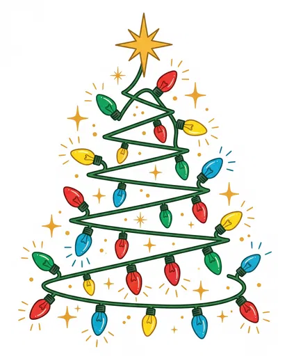 Retro Christmas Light String Tree Illustration