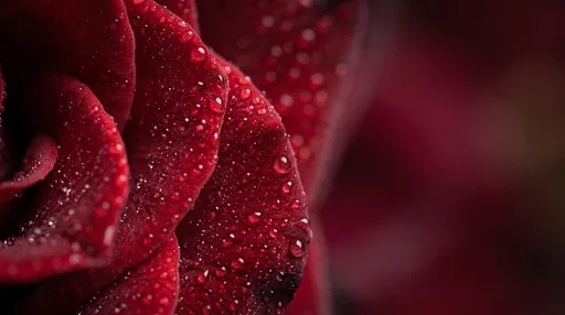 Macro Red Rose Petals With Dewdrops