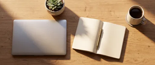 Wooden Desk Flat Lay With Laptop