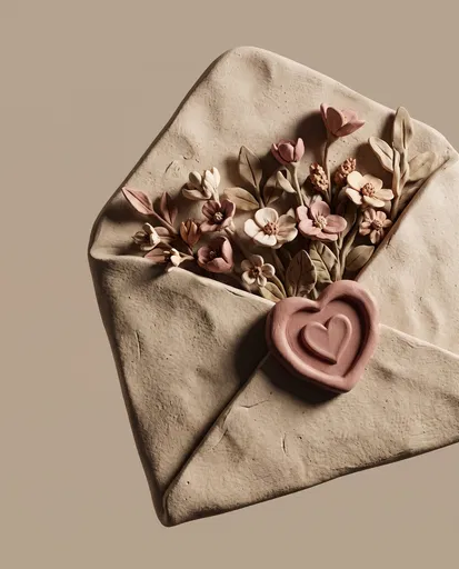 Clay Envelope With Flowers and Heart