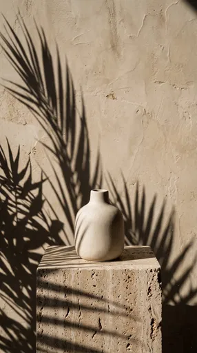Ceramic Vessel on Travertine Plinth with Shadows