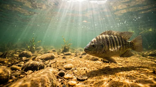 Wild Nile Tilapia in Sunlit Riverbed