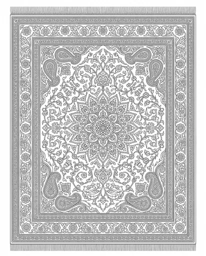 Ornate Persian Carpet Line Art Coloring Page