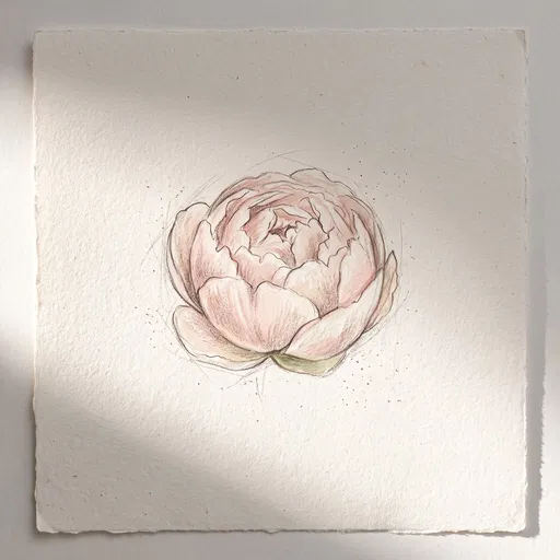 Blush Pink Peony Pastel Pencil Sketch