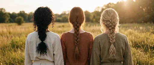 Three Women With Braids In Field