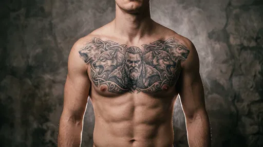 Muscular Torso with Viking Chest Tattoo