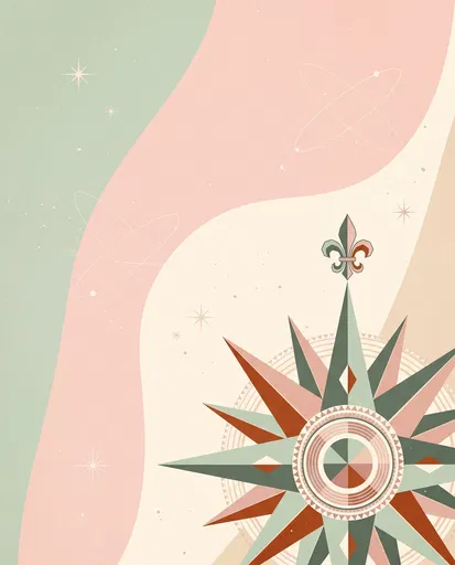 Pastel Mid-Century Compass Rose Illustration